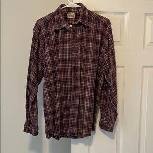 L.L. Bean Men's Plaid Flannel Shirt in Burgundy and White